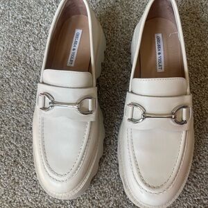 Chelsea & Violet Off-White Loafers with Silver Accent